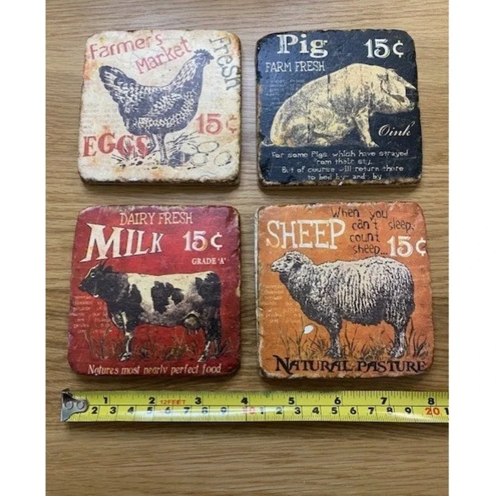 Unbranded Tumbled Stone Coaster Set of 4 Multicolor Good Farmhouse Vintage Style